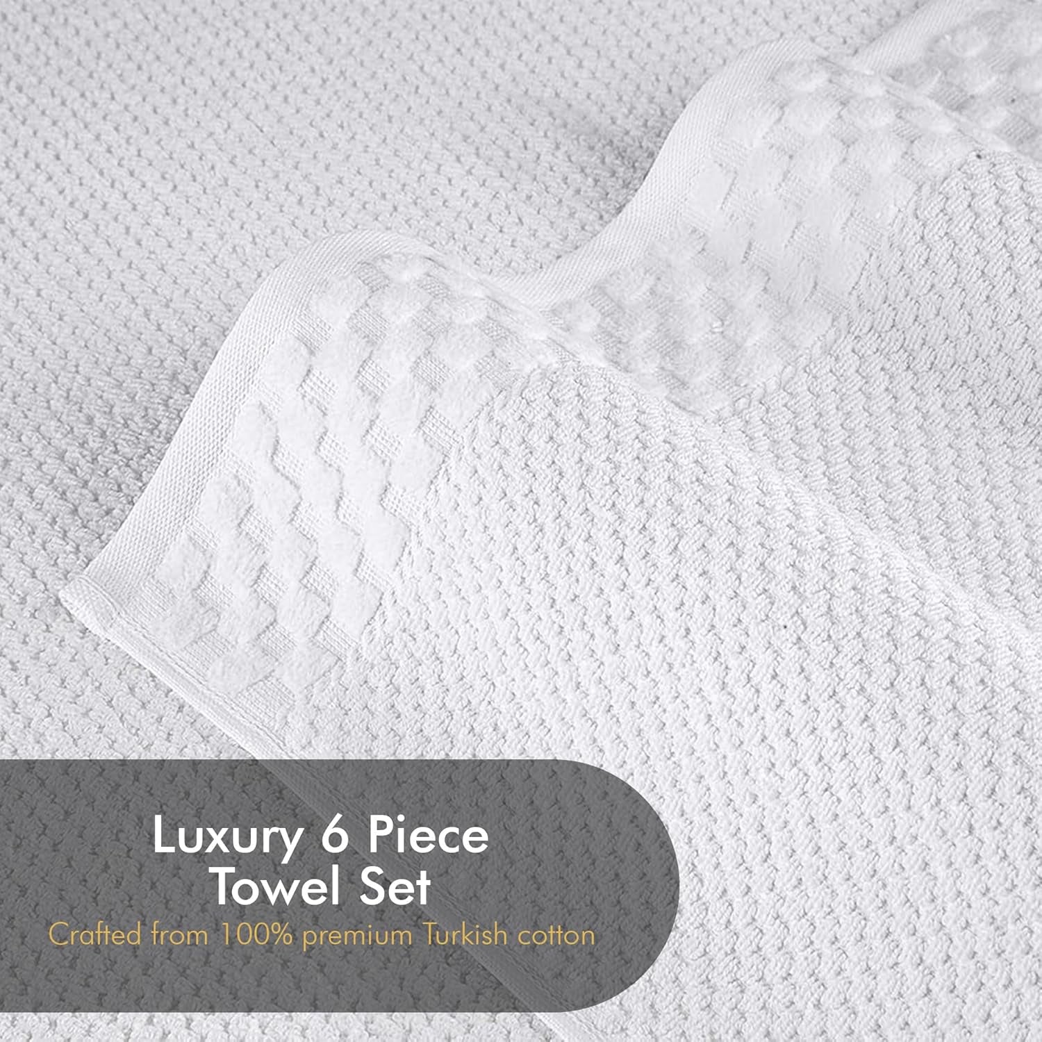 CTT - Luxury 6 Piece Towel Set, 100% Turkish Cotton, Quick Drying, Highly Absorbent & Comfy, Includes 2 Bath Towels, 2 Hand Towels & 2 Washcloths | (White)