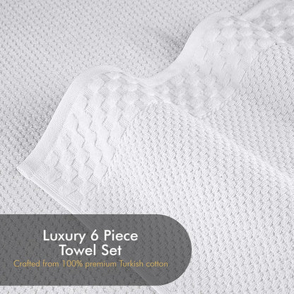 CTT - Luxury 6 Piece Towel Set, 100% Turkish Cotton, Quick Drying, Highly Absorbent & Comfy, Includes 2 Bath Towels, 2 Hand Towels & 2 Washcloths | (White)