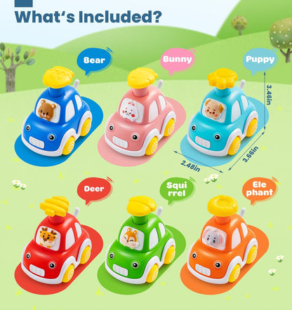 Press and Go Car Toddlers Toys for 1-2 Year Old Boy, 6 Pack Animal Baby Cars Toys for Age 0-2, Infant Push Go Vehicle Toys for 6-9-12-18 Months, First Birthday Gifts for 1-3 Boys Girls