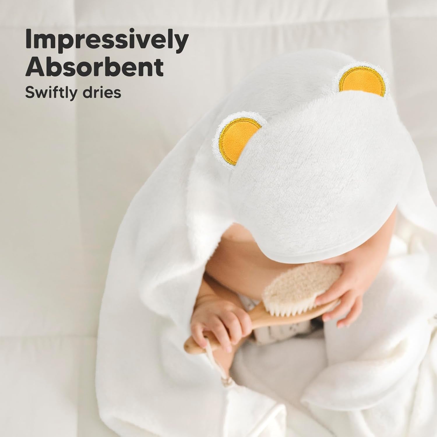 Hooded Baby Towel for Newborn - Viscose Derived from Bamboo Large Baby Bath Towels with Hood for Boys, Girls, Toddler, Extra Absorbent & Soft Newborn Bath Essentials (Bear)