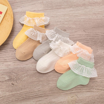 6 Pairs Baby Girls Socks Newborn Ruffle Lace Socks Princess Frilly Knit Cotton Socks