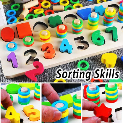 ™ Montessori Educational Wooden Toys for Kids Toddler Number Puzzles Sorter Counting Shape Stacker Stacking Game Preschool Math Blocks Toys Gifts for Boy Girl Birthdays Christmas Holidays