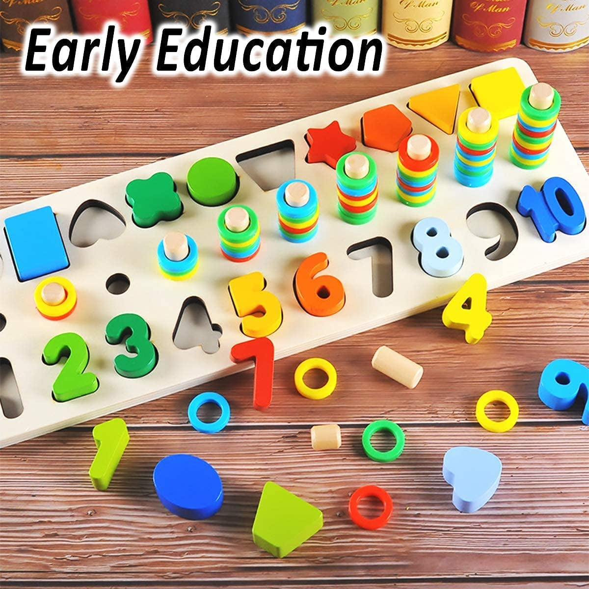 ™ Montessori Educational Wooden Toys for Kids Toddler Number Puzzles Sorter Counting Shape Stacker Stacking Game Preschool Math Blocks Toys Gifts for Boy Girl Birthdays Christmas Holidays