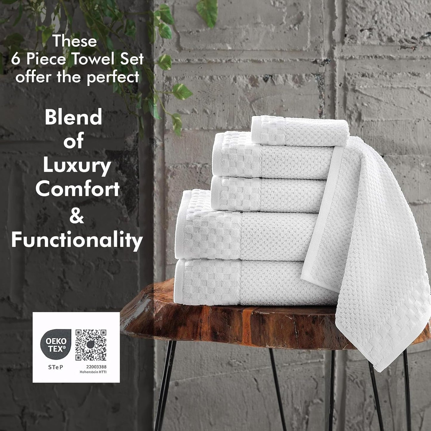 CTT - Luxury 6 Piece Towel Set, 100% Turkish Cotton, Quick Drying, Highly Absorbent & Comfy, Includes 2 Bath Towels, 2 Hand Towels & 2 Washcloths | (White)