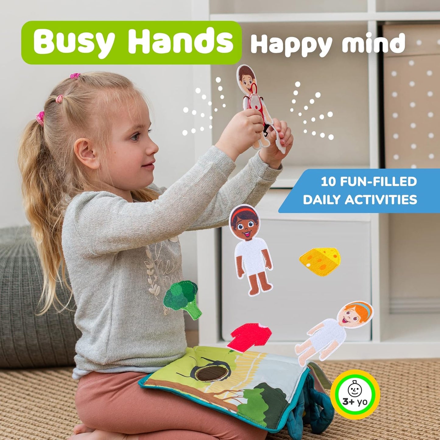 Montessori Busy Book for Toddlers - Daily Activity Quiet Book with 10 Pages Preschool Learning Activities for Fine Motor Skills Boys and Girls, Sensory Activities for 3 Years, Birthday Gifts Toys