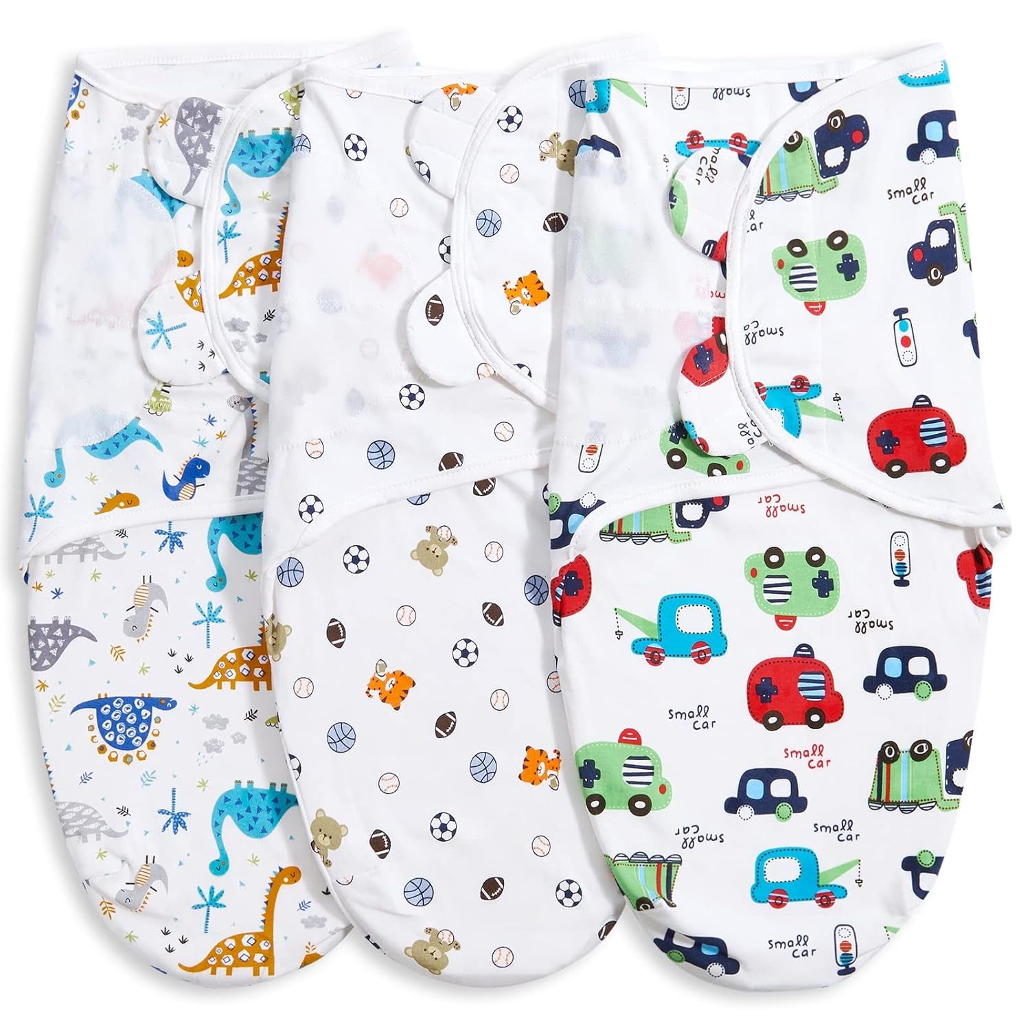 Baby Swaddle Blankets for Baby Boy Girl 0-3 Months,Hypoallergenic Skin-Friendly Swaddle,Cute Little Soccer Ball, Dinosaur, Adjustable Newborn Sleep Sack, 3 Pack