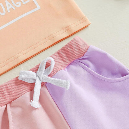 Toddler Baby Girl Summer Clothes Short Sleeve Letter T Shirt Tops and Stretch Casual Shorts Infant Outfit