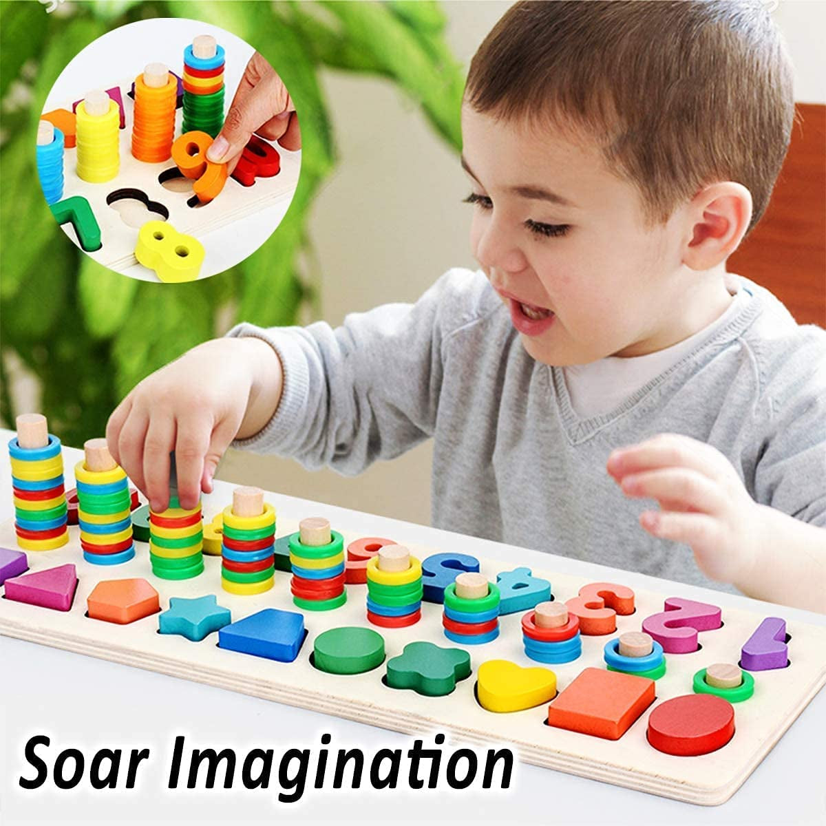 ™ Montessori Educational Wooden Toys for Kids Toddler Number Puzzles Sorter Counting Shape Stacker Stacking Game Preschool Math Blocks Toys Gifts for Boy Girl Birthdays Christmas Holidays