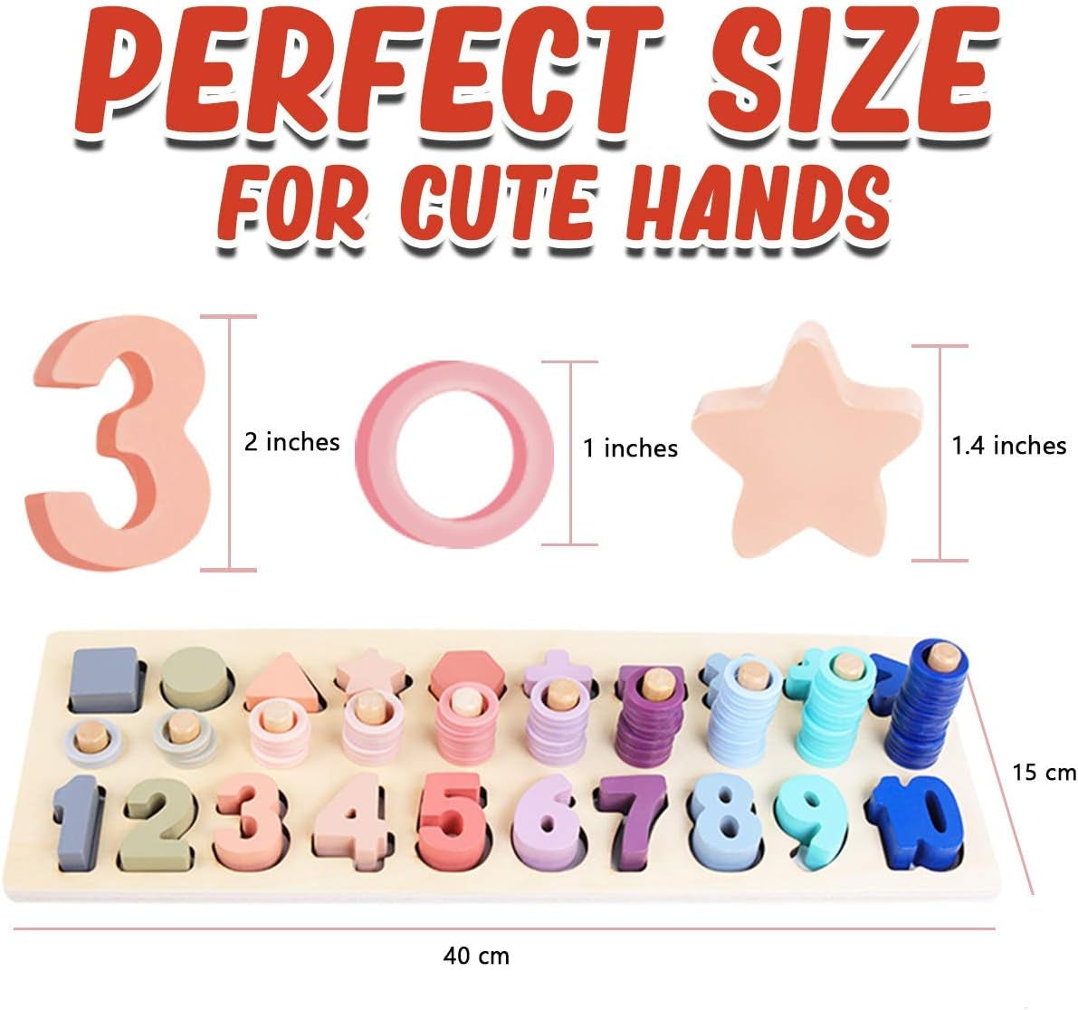 Montessori Educational Wooden Shape & Number Puzzle Blocks - Preschool Learning Toys for Boy & Girl (Macaron)