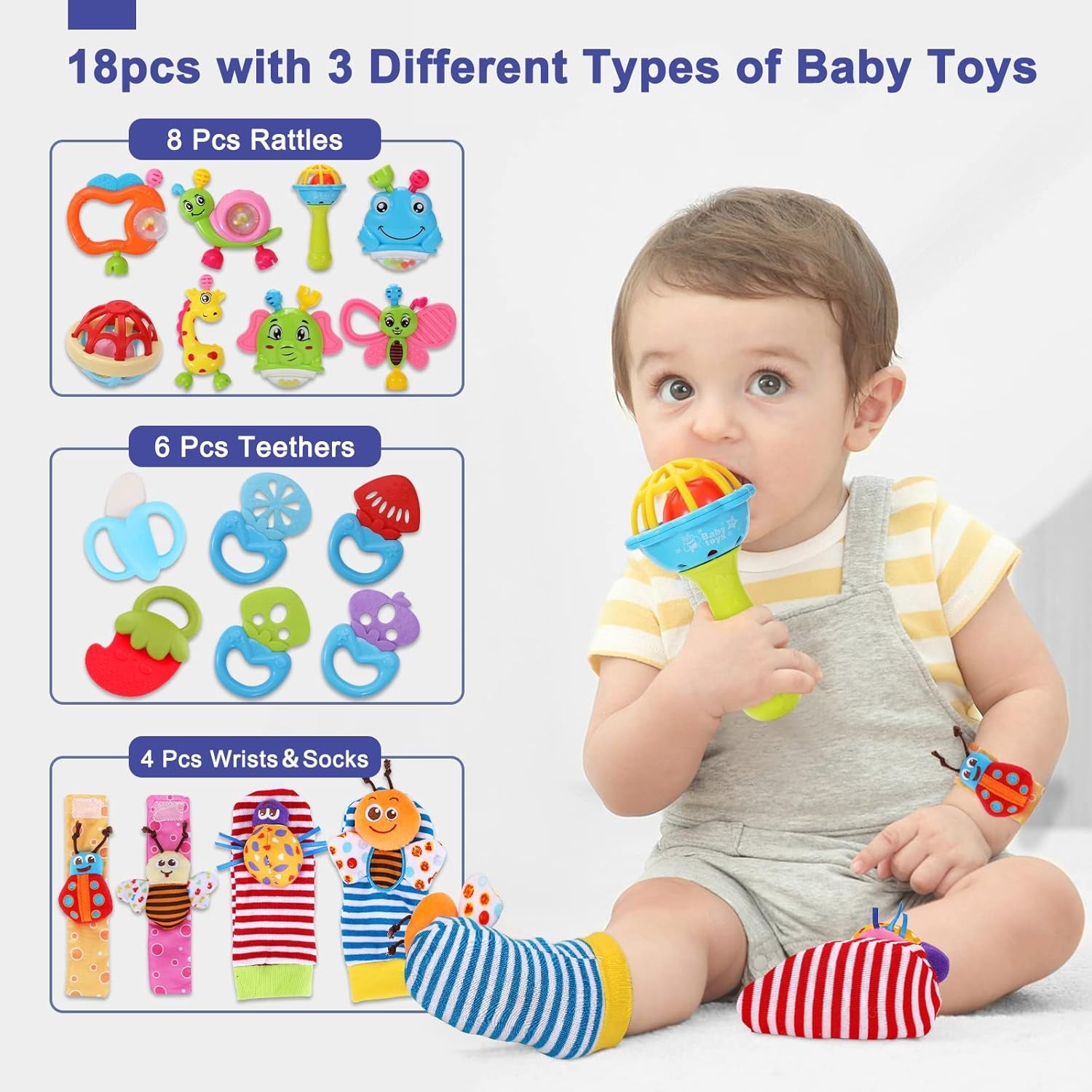 18Pcs Baby Toys 3-6 Months, Baby Rattles 0-6 Months, Newborn Infant Baby Toys 0-3 Months, Baby Rattles 0-6 Months, Baby Toys 6 to 12 Months, Baby Boy Girl Gifts Set