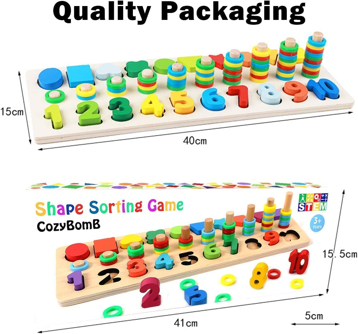 ™ Montessori Educational Wooden Toys for Kids Toddler Number Puzzles Sorter Counting Shape Stacker Stacking Game Preschool Math Blocks Toys Gifts for Boy Girl Birthdays Christmas Holidays