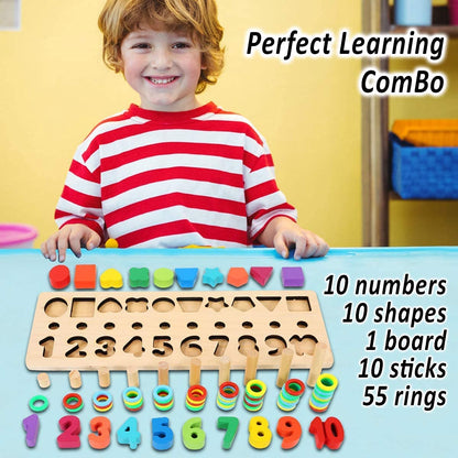 ™ Montessori Educational Wooden Toys for Kids Toddler Number Puzzles Sorter Counting Shape Stacker Stacking Game Preschool Math Blocks Toys Gifts for Boy Girl Birthdays Christmas Holidays