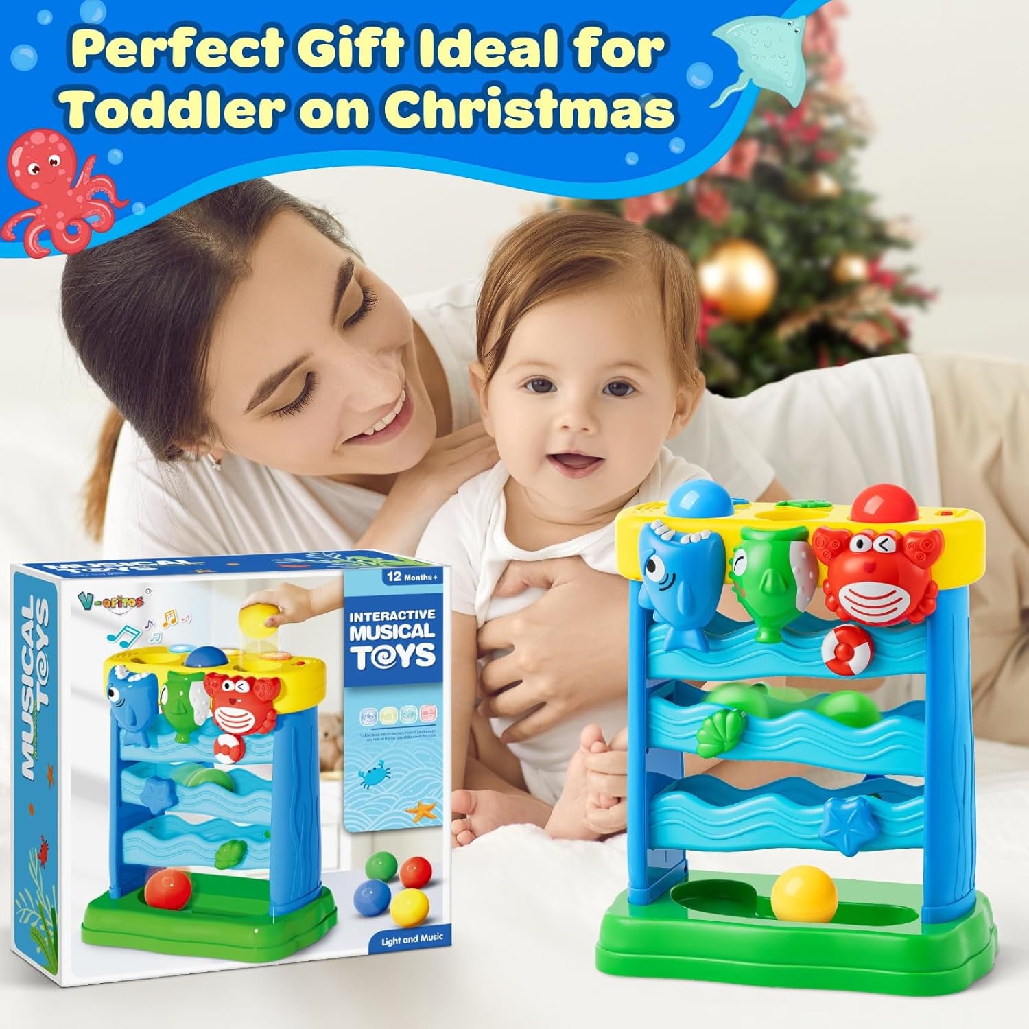 Musical Toys for 1, 2 Years Old Boys & Girls, Feeding Interactive Toys Gifts for Baby 6-12, 12-18 Months, Montessori Education Toys, Perfect Toddler Christmas Birthday Gifts