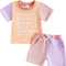 Toddler Baby Girl Summer Clothes Short Sleeve Letter T Shirt Tops and Stretch Casual Shorts Infant Outfit