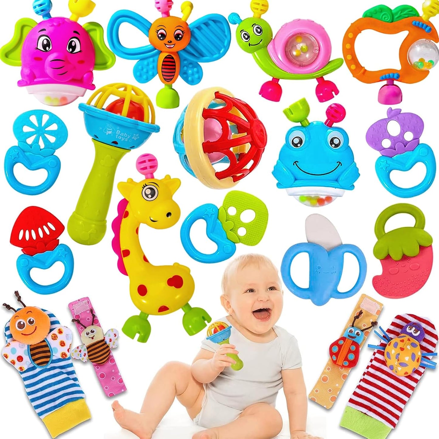 18Pcs Baby Toys 3-6 Months, Baby Rattles 0-6 Months, Newborn Infant Baby Toys 0-3 Months, Baby Rattles 0-6 Months, Baby Toys 6 to 12 Months, Baby Boy Girl Gifts Set