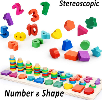 ™ Montessori Educational Wooden Toys for Kids Toddler Number Puzzles Sorter Counting Shape Stacker Stacking Game Preschool Math Blocks Toys Gifts for Boy Girl Birthdays Christmas Holidays