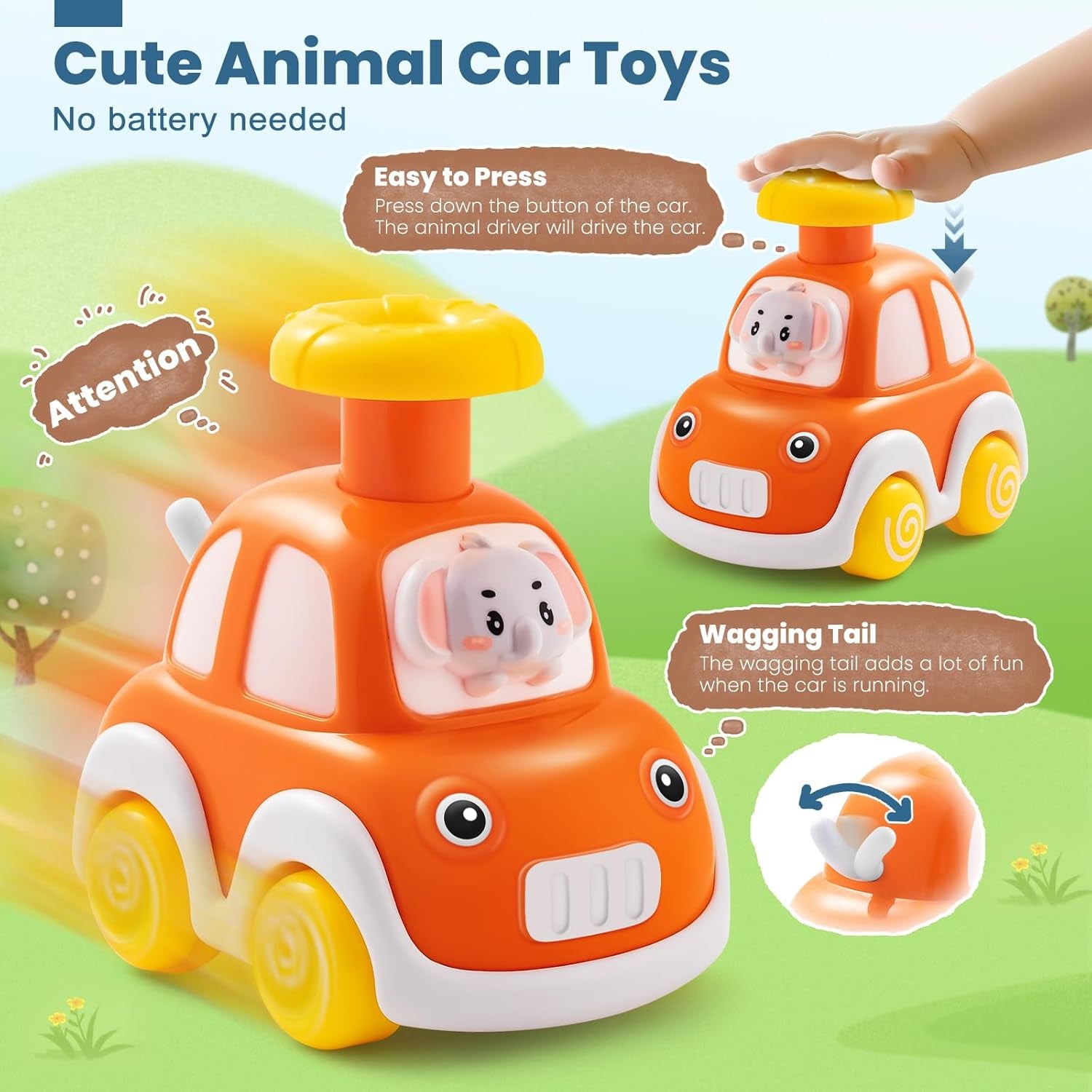 Press and Go Car Toddlers Toys for 1-2 Year Old Boy, 6 Pack Animal Baby Cars Toys for Age 0-2, Infant Push Go Vehicle Toys for 6-9-12-18 Months, First Birthday Gifts for 1-3 Boys Girls