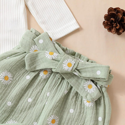 Newborn Infant Girl Clothes Rib Knit Romper Daisy Print Pants Headband Baby Clothes for Girls 0 3 6 12 18 24 Months