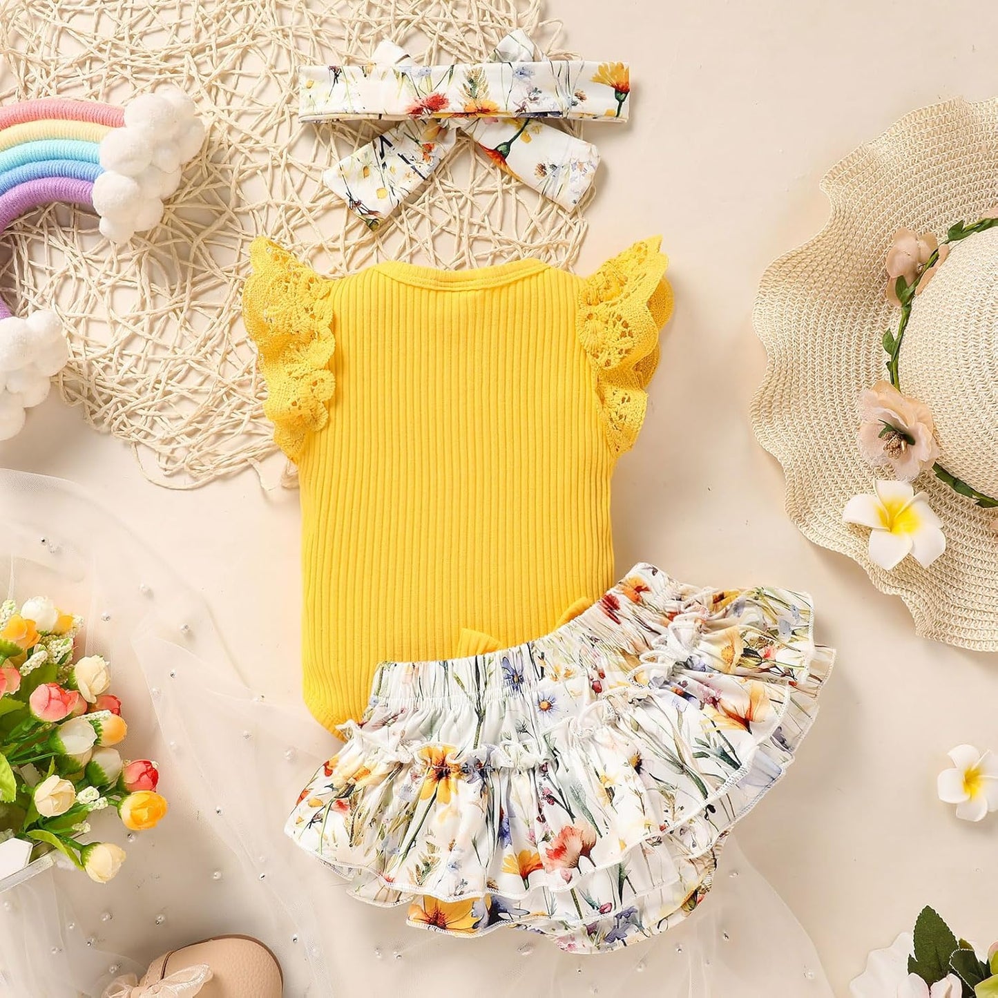 Newborn Baby Girl Clothes Infant Ruffles Romper Shorts Set Floral Summer Outfits Cute Baby Clothes Girl