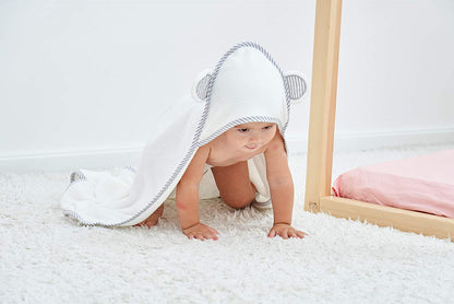 Hooded Towel - Rayon Made from Bamboo, Bath Towel with Bear Ears for Newborn, Babie, Toddler, Infant - Absorbent Large Baby Towel - White, 30 X 30 Inch