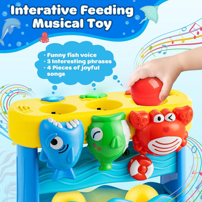 Musical Toys for 1, 2 Years Old Boys & Girls, Feeding Interactive Toys Gifts for Baby 6-12, 12-18 Months, Montessori Education Toys, Perfect Toddler Christmas Birthday Gifts