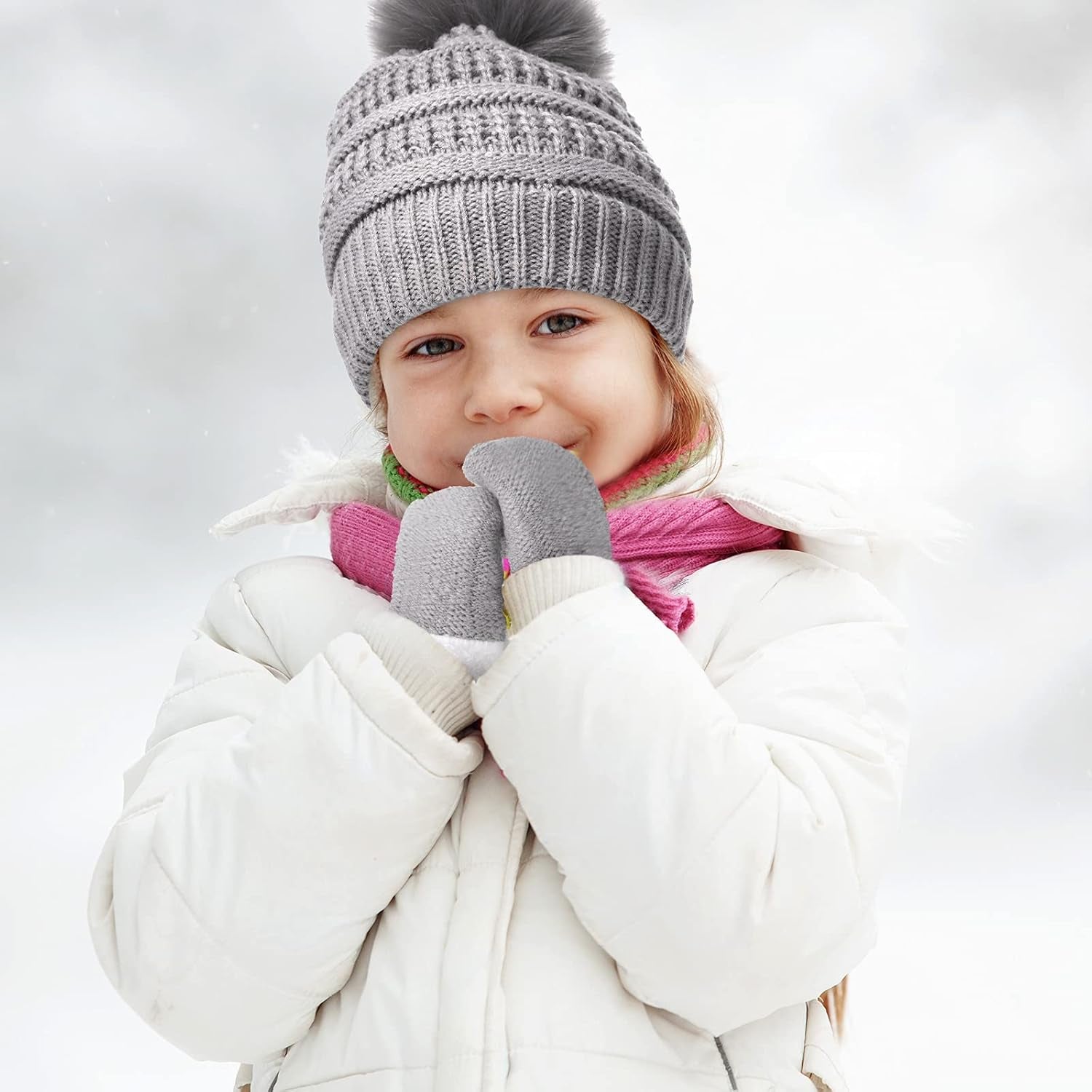 2 Sets Toddler Hats and Gloves Fleece Lined Beanie Babies Girl Toddler Beanie Boy Hat with Winter Warm Mittens Thick