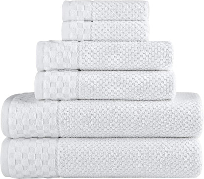 CTT - Luxury 6 Piece Towel Set, 100% Turkish Cotton, Quick Drying, Highly Absorbent & Comfy, Includes 2 Bath Towels, 2 Hand Towels & 2 Washcloths | (White)